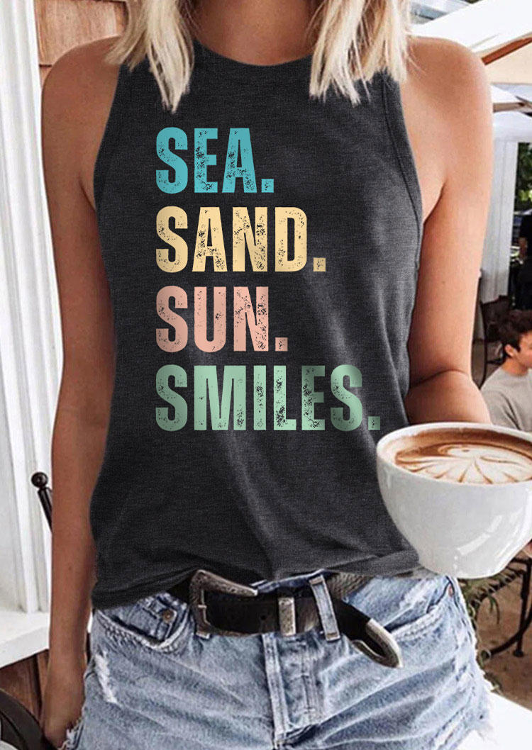 

Sea Sand Sun Smiles Racerback Tank - Dark Grey, Gray, SCM016522