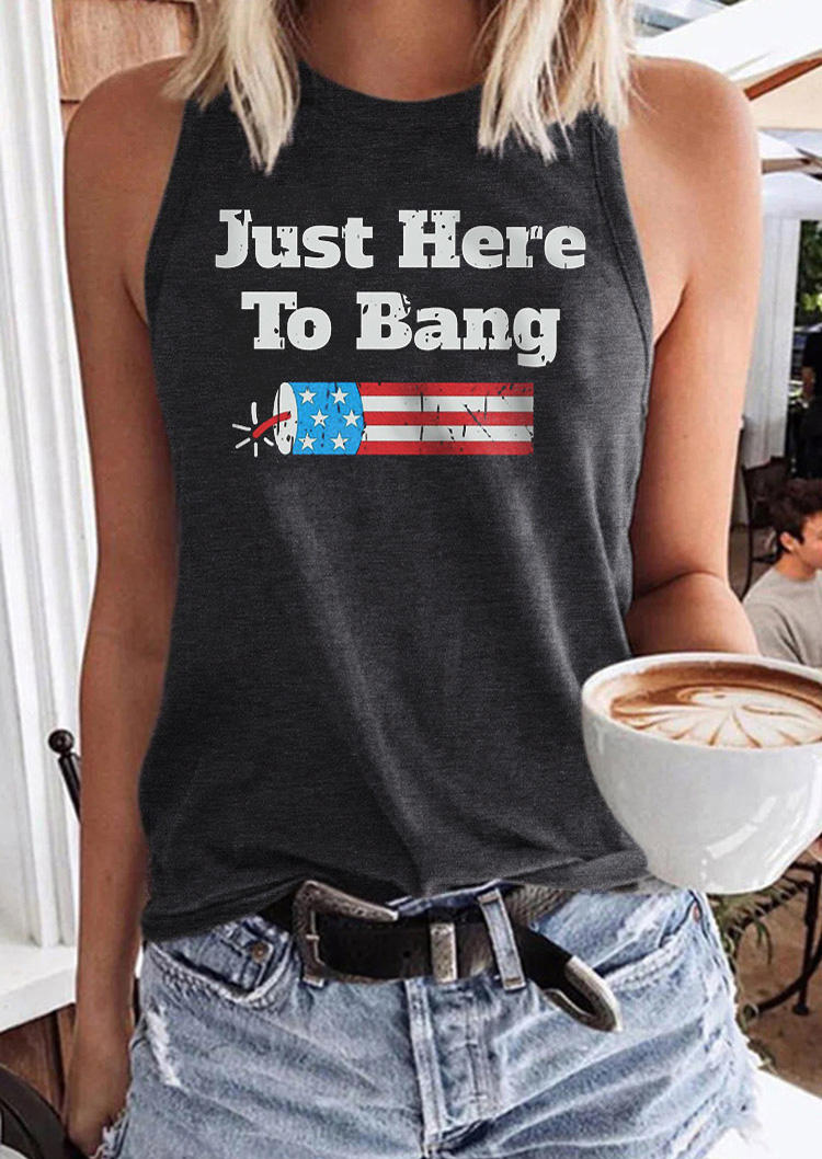 

Just Here To Bang 4th Of July American Flag Tank - Dark Grey, Gray, SCM016582