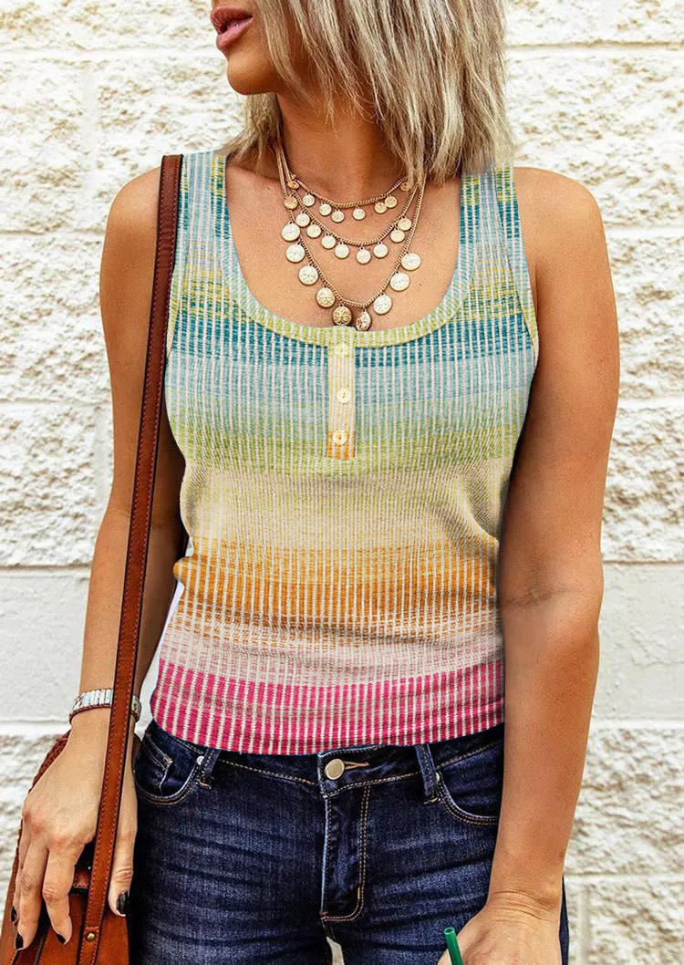 

Color Block Ribbed Button Tank, Multicolor, SCM015917