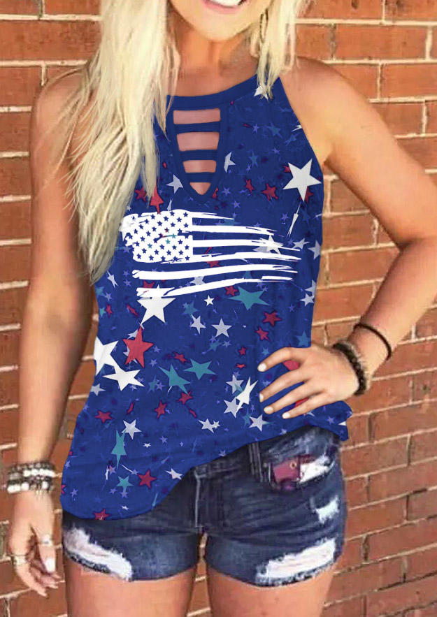 

American Flag Star Keyhole Neck Tank, Multicolor, SCM016116