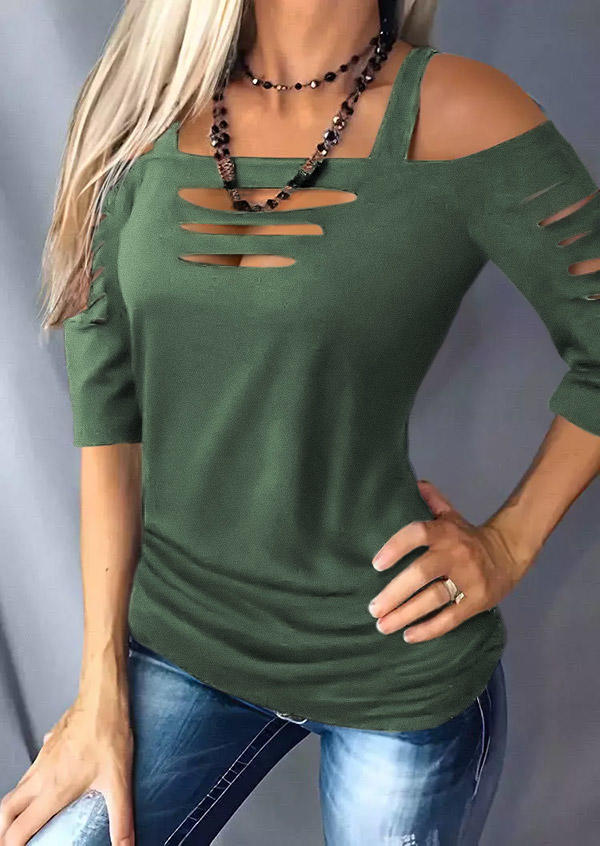 

Cut Out Cold Shoulder Square Collar Blouse - Green, SCM016212