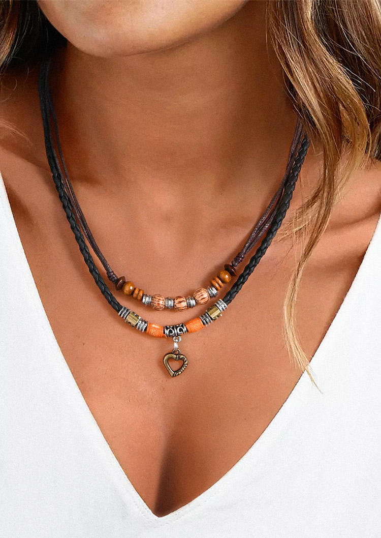 

Beading Hollow Out Heart Double-Layered Necklace, Multicolor, SCM016303