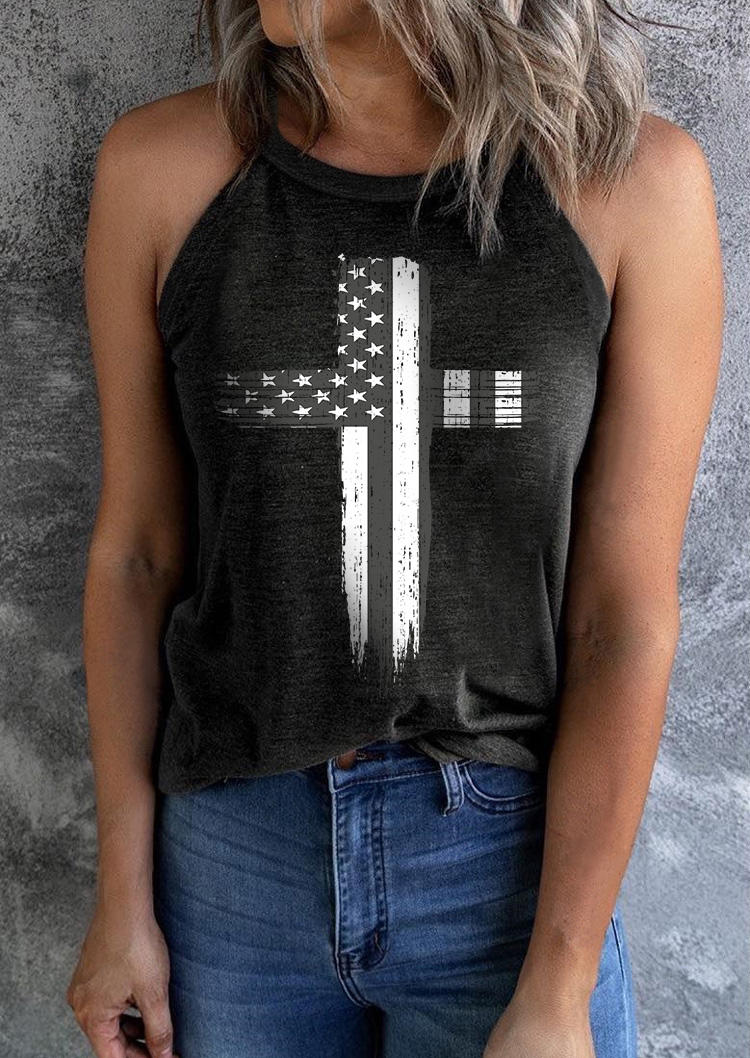 

American Flag Star Cross Camisole - Dark Grey, Gray, SCM016323