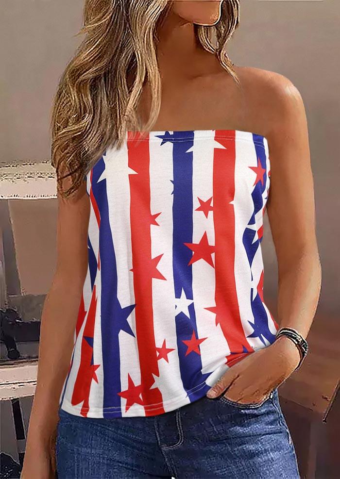 

American Flag Strapless Bandeau Tank, Multicolor, SCM016344