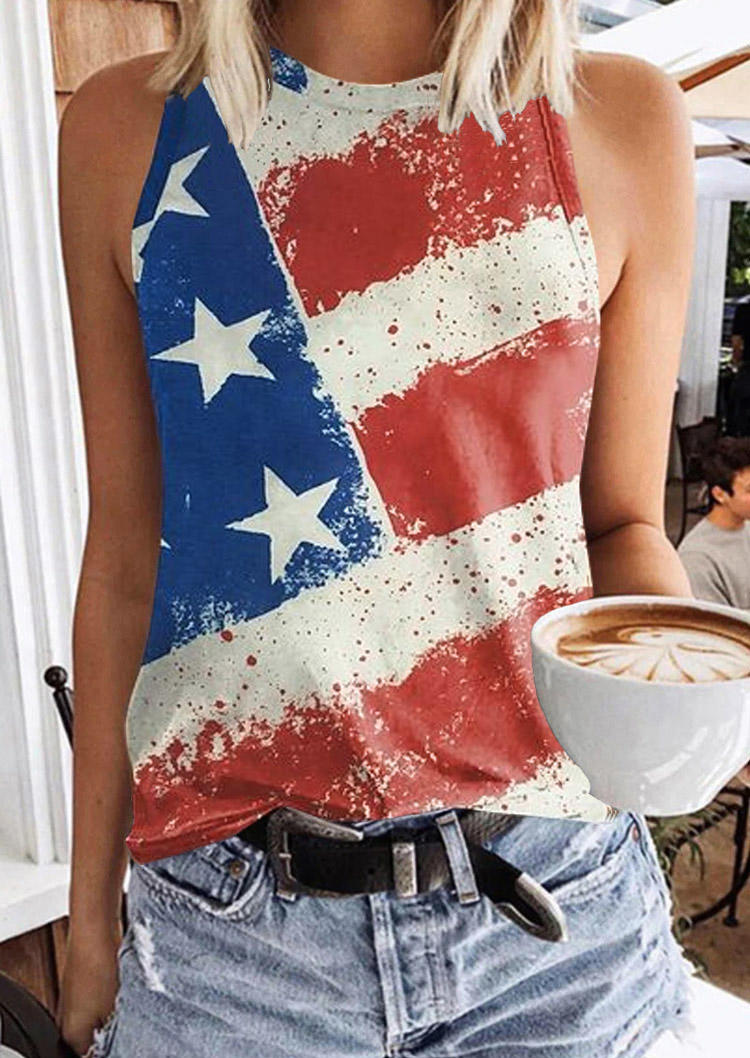 

American Flag O-Neck Tank, Multicolor, SCM016349