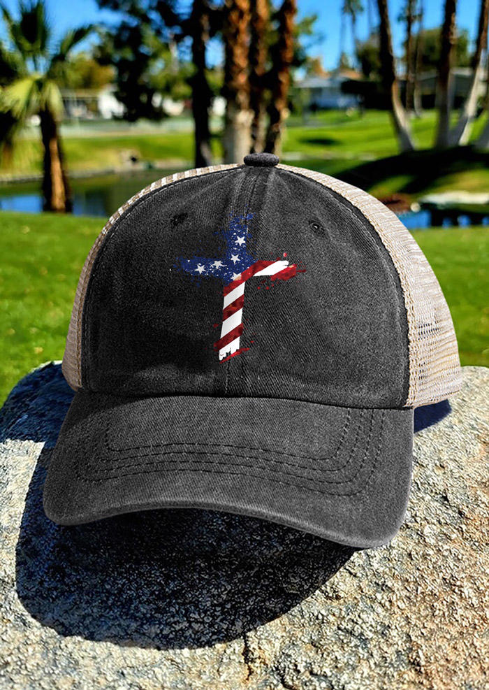 

American Flag Cross Mesh Baseball Cap, Multicolor, SCM016354