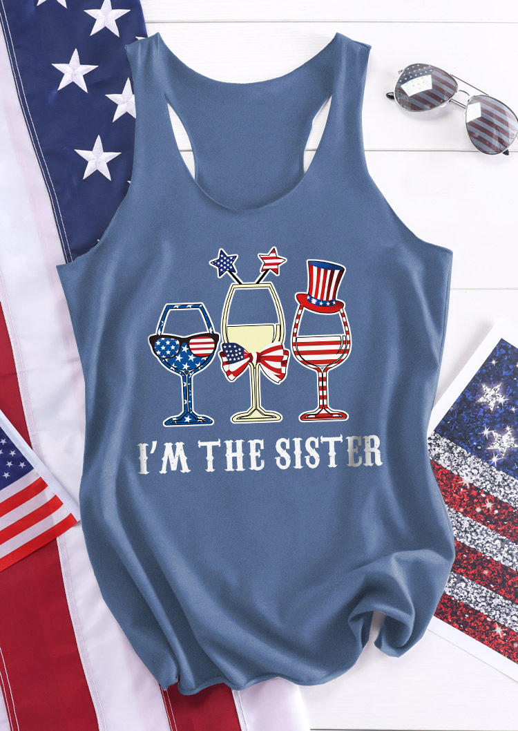 I'm The Sister American Flag Racerback Tank - Blue