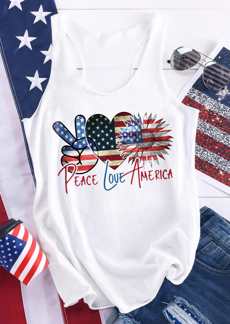 

Peace Love America Flag Sunflower Racerback Tank - White, SCM016521