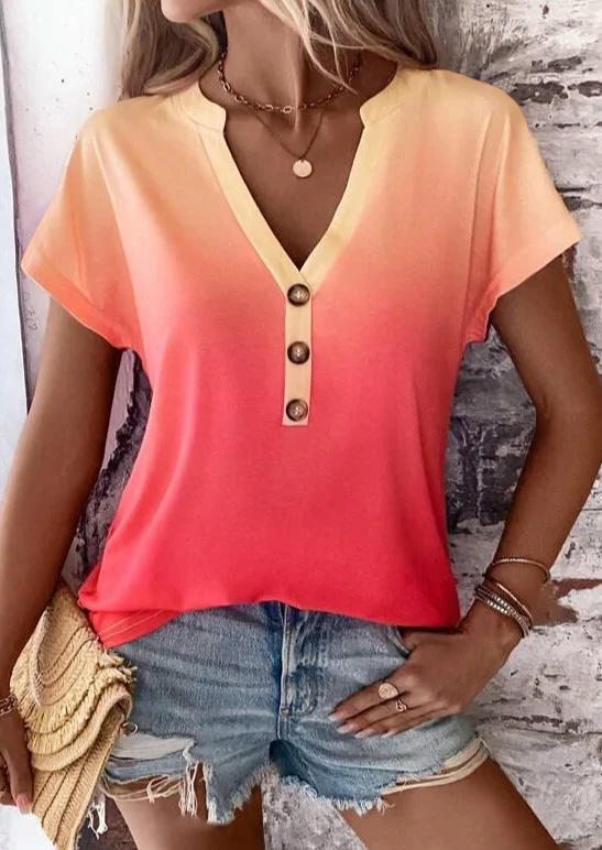 

Gradient Button Notched Neck Blouse, Multicolor, SCM015725