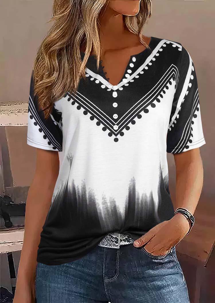 

Gradient Button Notched Neck Blouse, Multicolor, SCM015905