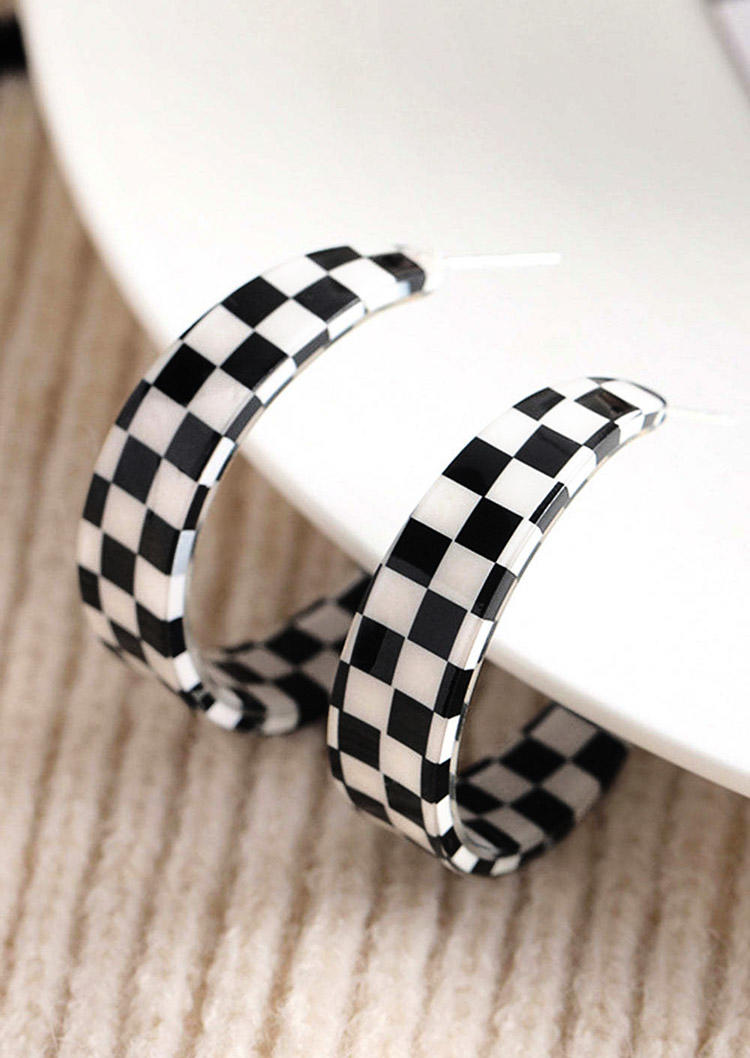 

Checkered Flag Plaid Earring, Black, SCM016126
