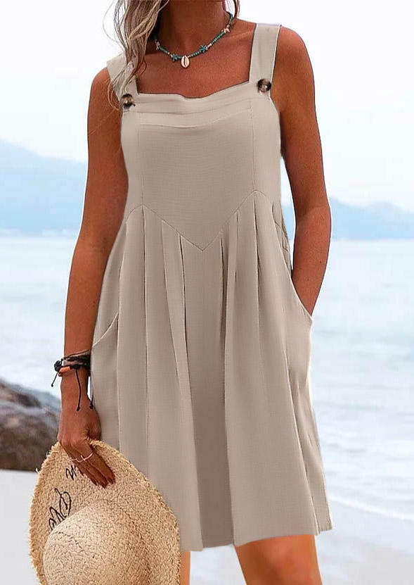 

Ruffled Pocket Button Sleeveless Mini Dress - Gray, SCM016151