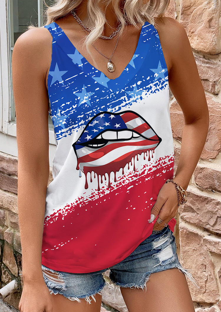 

American Flag Lips Star Tank, Multicolor, SCM016347
