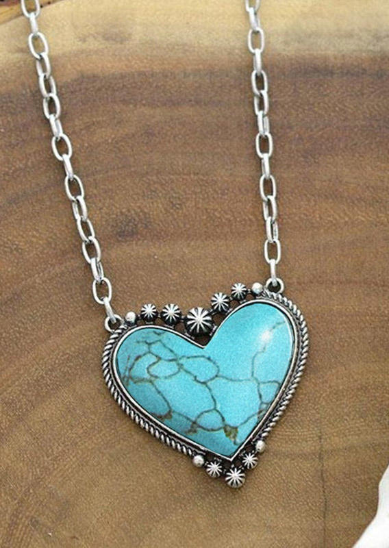 

Heart Turquoise Pendant Necklace, Silver, SCM016413