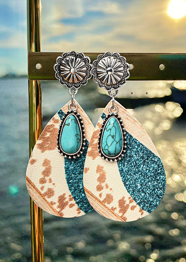

Bohemian Turquoise Glitter Water Drop Earrings, Multicolor, SCM016414