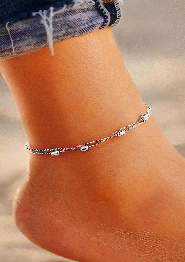 

Beading Double-Layered Anklet, Silver, SCM016493