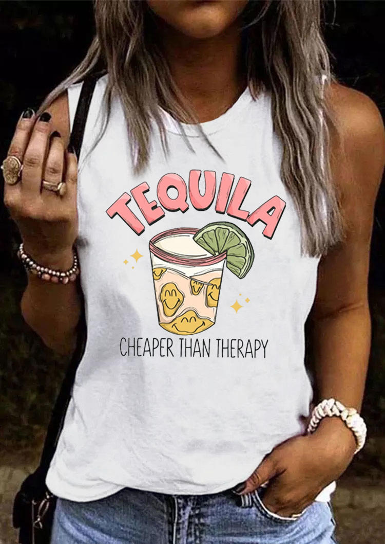 

Tequila Cheaper Than Therapy O-Neck Tank - White, SCM016583