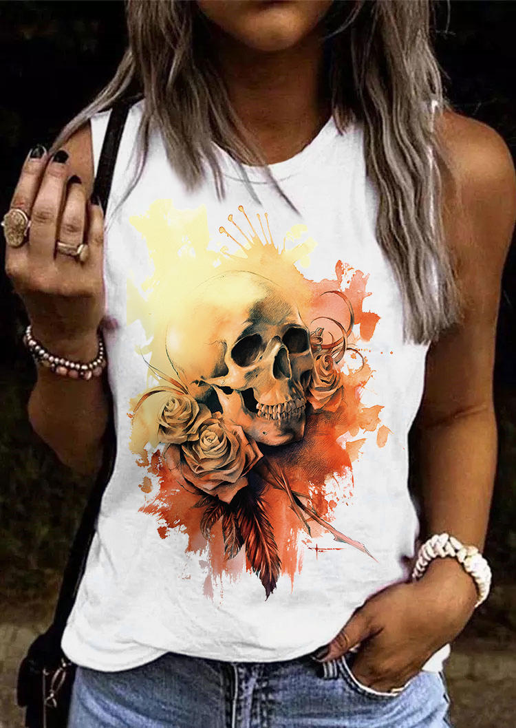 

Skull Rose Tie Dye Tank - White, SCM016603
