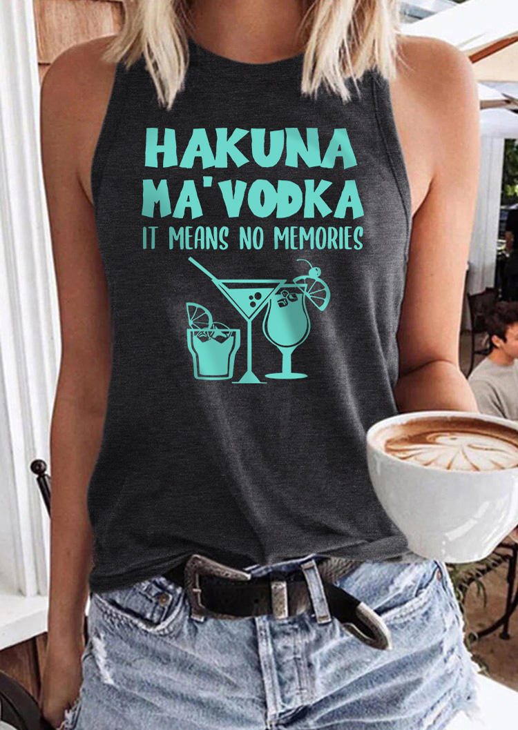 

Hakuna Ma'Vodka Drinking Racerback Tank - Dark Grey, Gray, SCM016608