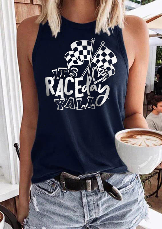 

It's Race Day Y'all Heart O-Neck Tank - Navy Blue, SCM016671