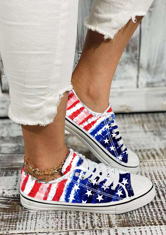 American Flag Lace Up Flat Sneakers