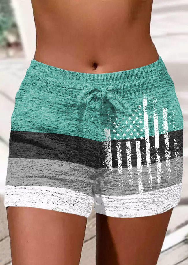 

American Flag Color Block Drawstring Pocket Shorts, Multicolor, SCM016763