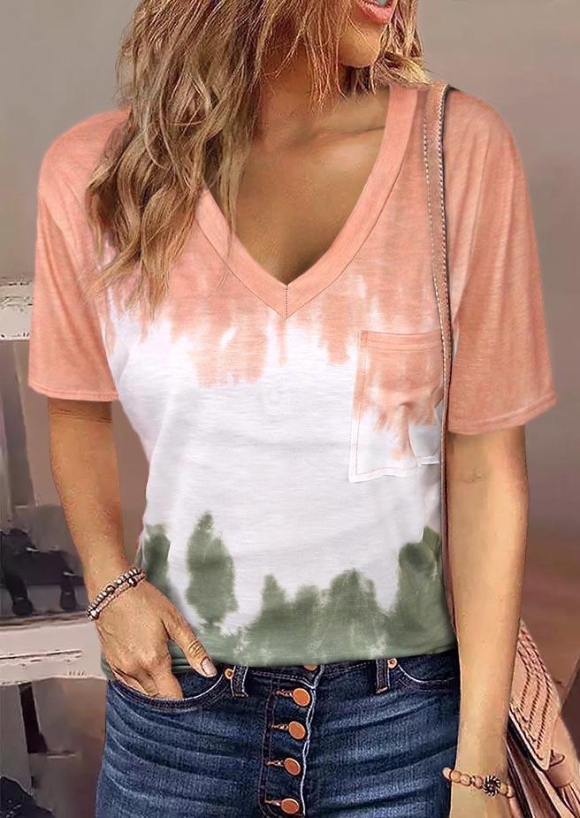 

Tie Dye Pocket V-Neck Blouse, Multicolor, SCM016161