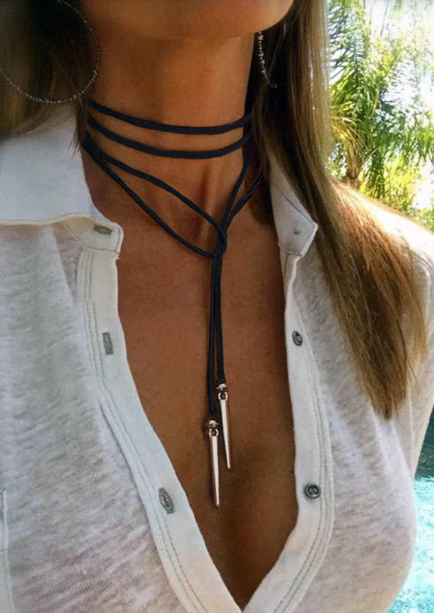 

Bohemian Leather Choker Necklace, Black, SCM016240