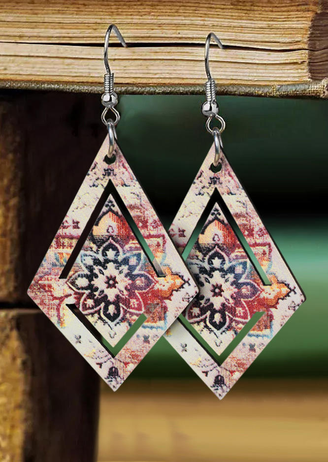 

Geometric Hollow Out Wooden Ethnic Hook Earrings, Multicolor, SCM016415