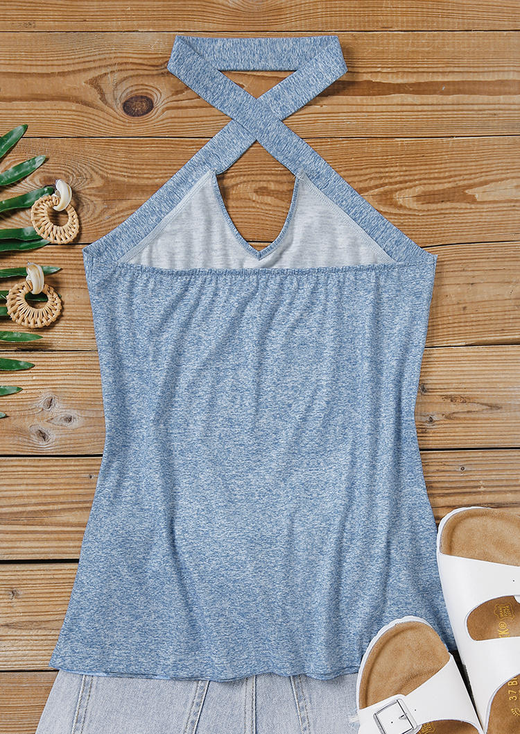 Lake Life Is The Best Life Criss-Cross Hollow Out Halter Tank - Blue
