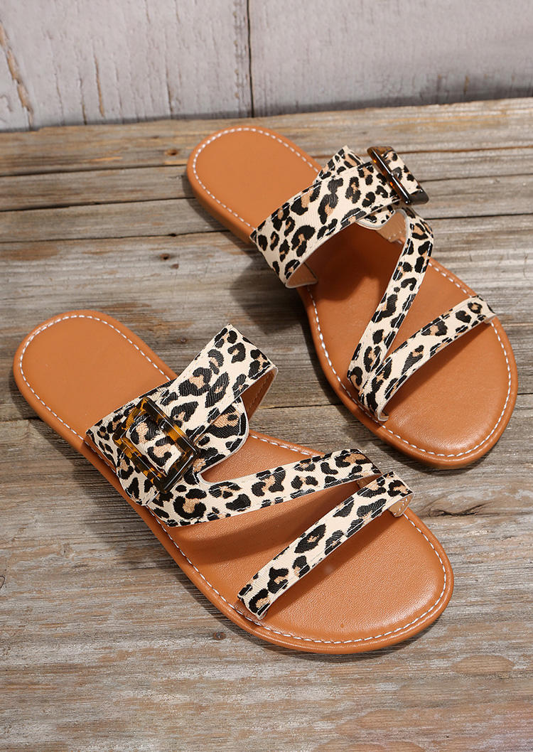 Leopard Buckle Hollow Out Flat Slippers