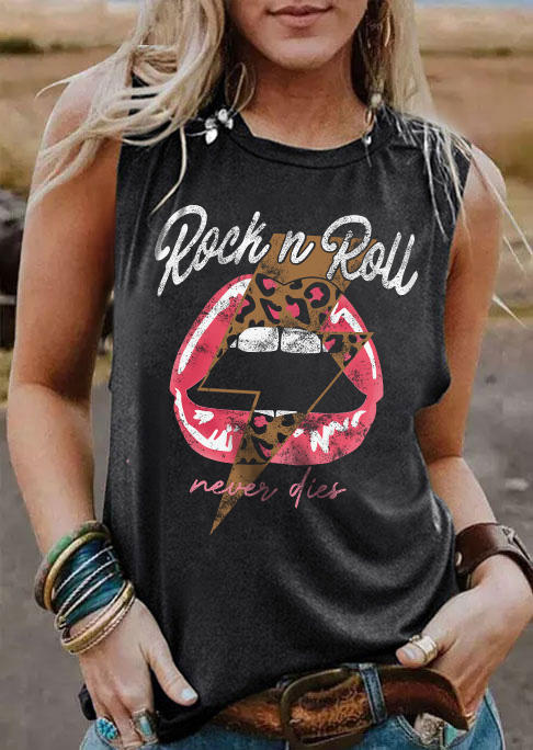 

Leopard Lightning Lips Tank - Dark Grey, Gray, SCM016725