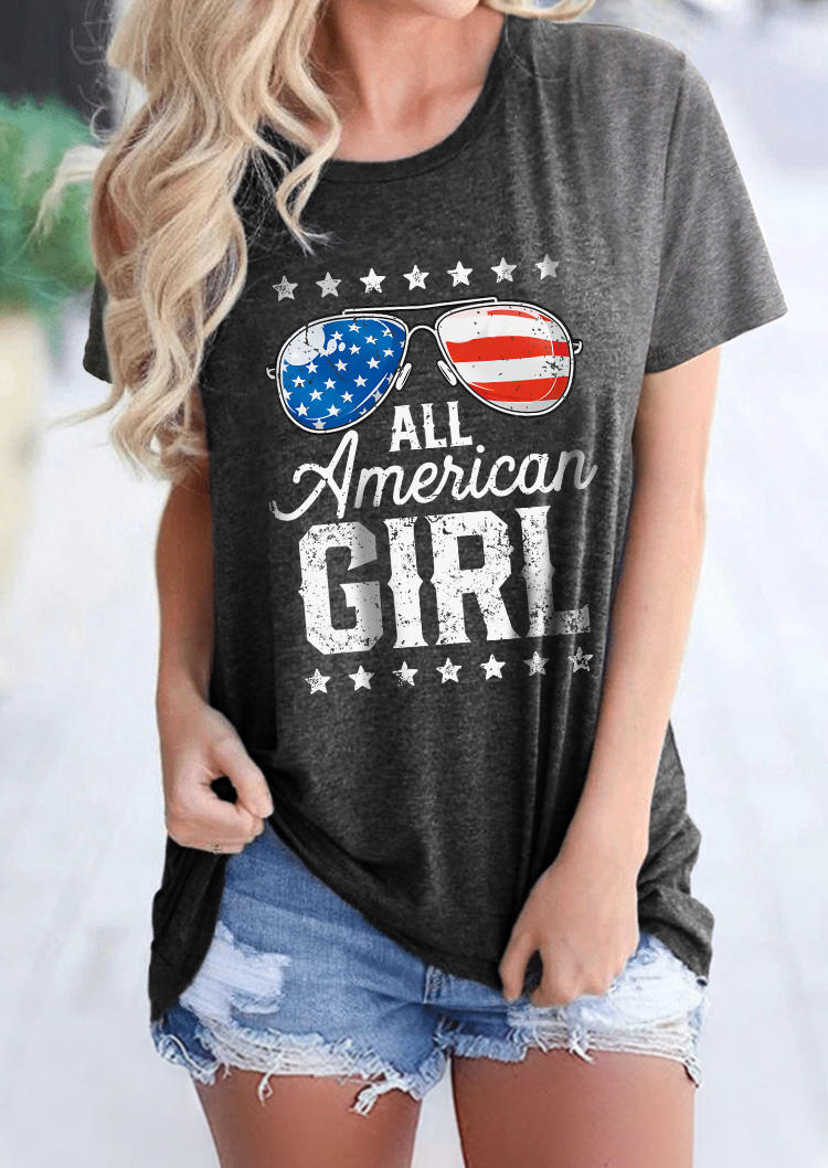 

All American Girl American Flag T-Shirt Tee - Dark Grey, Gray, SCM016735