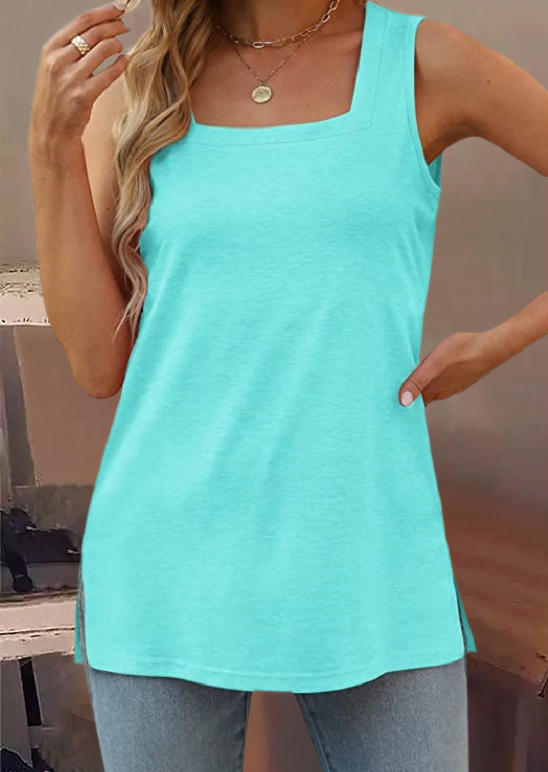 

Slit Square Collar Sleeveless Tank - Light Green, SCM016275