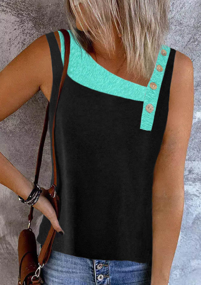 

Color Block Button Tank - Black, SCM016390