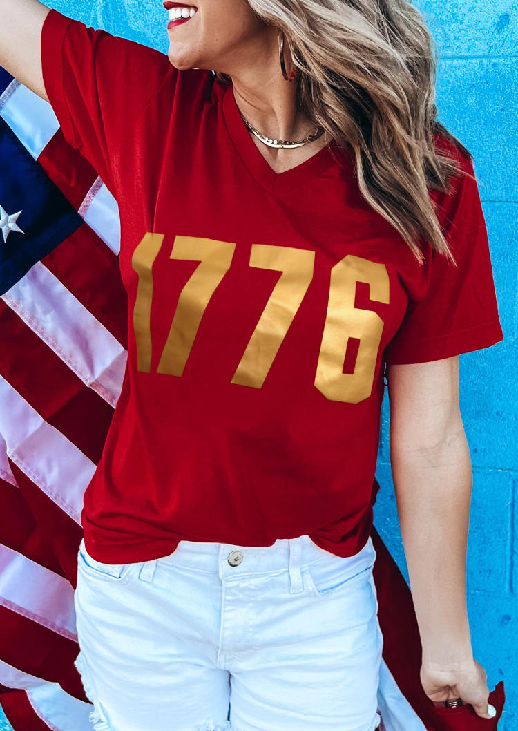 

1776 V-Neck T-Shirt Tee - Red, SCM016410