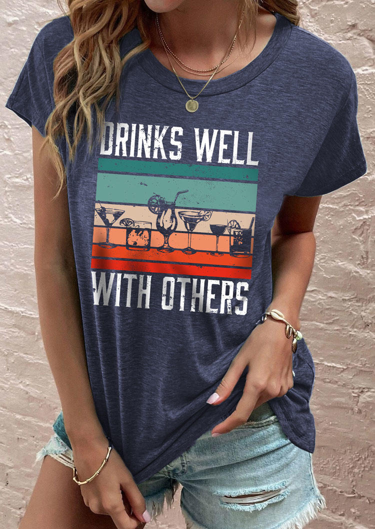 

Drinks Well With Others O-Neck T-Shirt Tee - Navy Blue, SCM016487