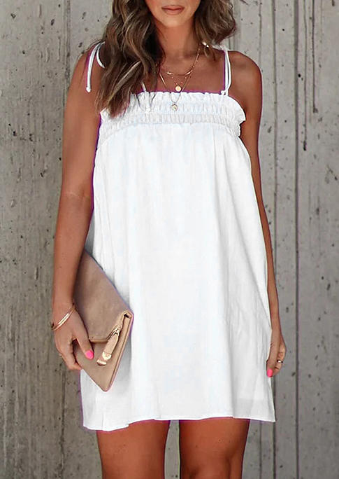 

Smocked Tie Open Back Mini Dress - White, SCM016563