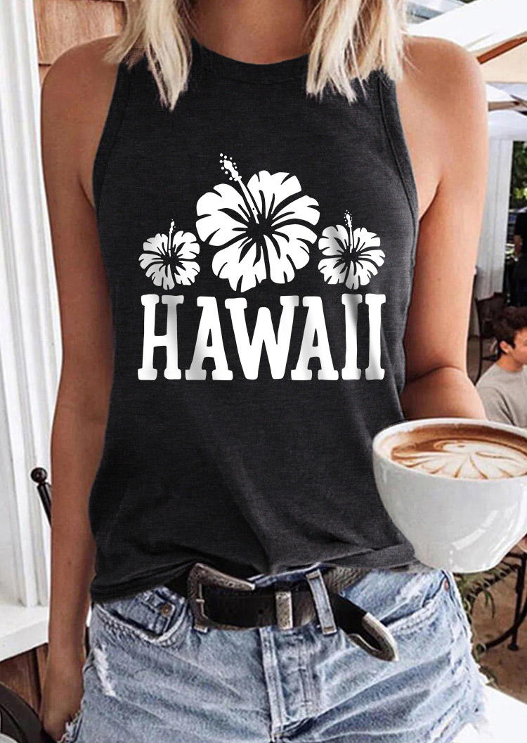 Hawaii Floral O-Neck Racerback Tank - Dark Grey