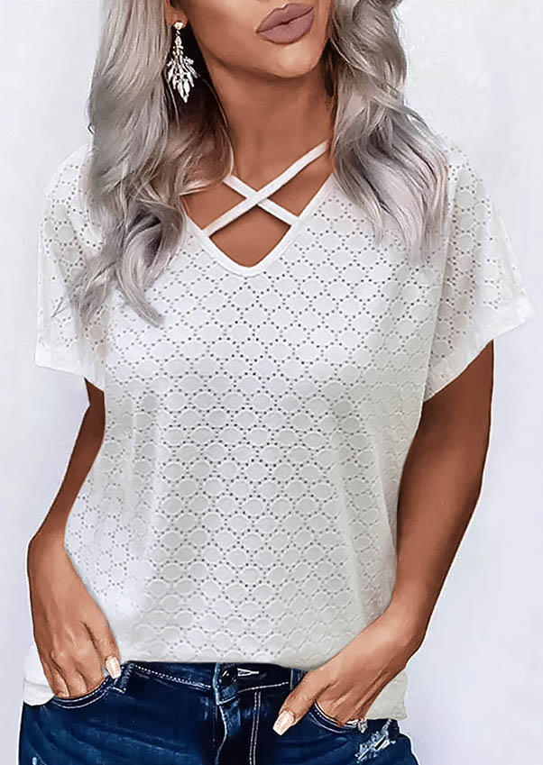 

Criss-Cross Hollow Out Blouse - White, SCM016185