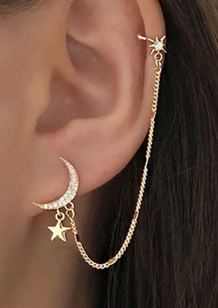 

Sun Moon Star Rhinestone Single Ear Earring, Gold, SCM016549