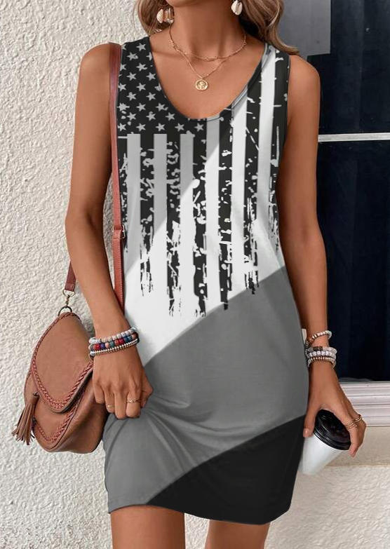 

American Flag Color Block Mini Dress - Black, SCM016643