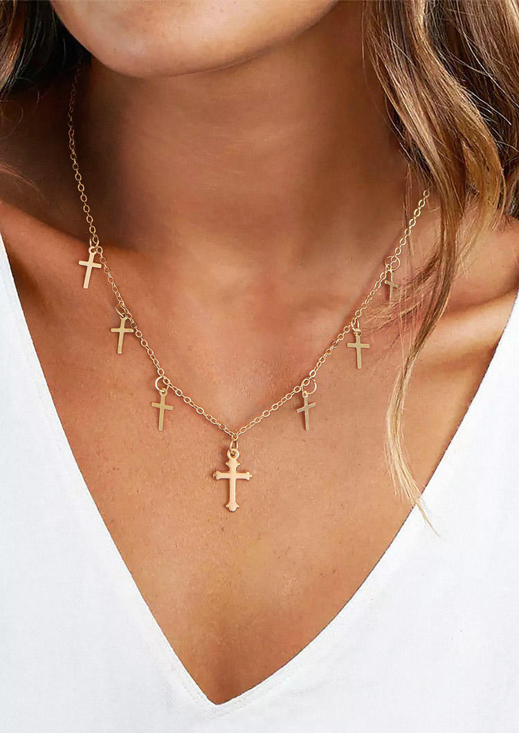 

Cross Alloy Pendant Necklace, Gold, SCM016683