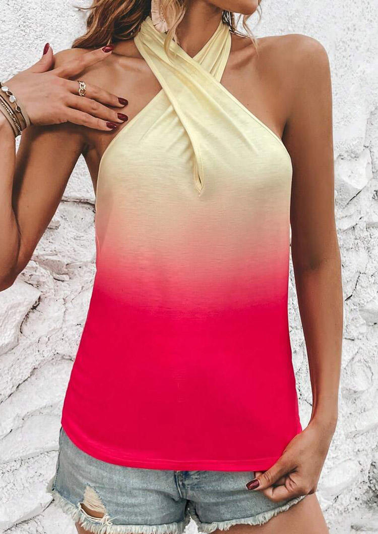 

Gradient Ruffled Halter Tie Open Back Tank - Watermelon Red, SCM016884