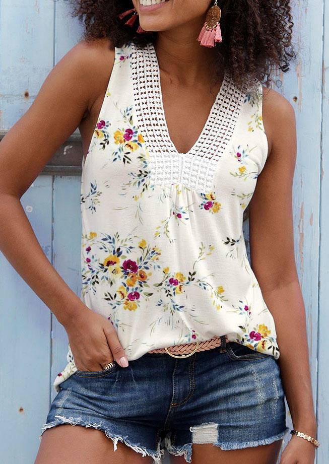 Floral Lace Splicing Ruffled Tank