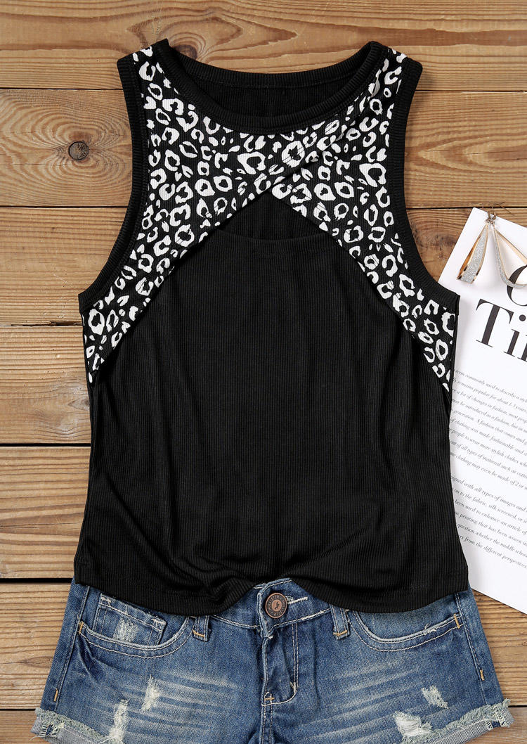 Leopard Hollow Out Ribbed Tank