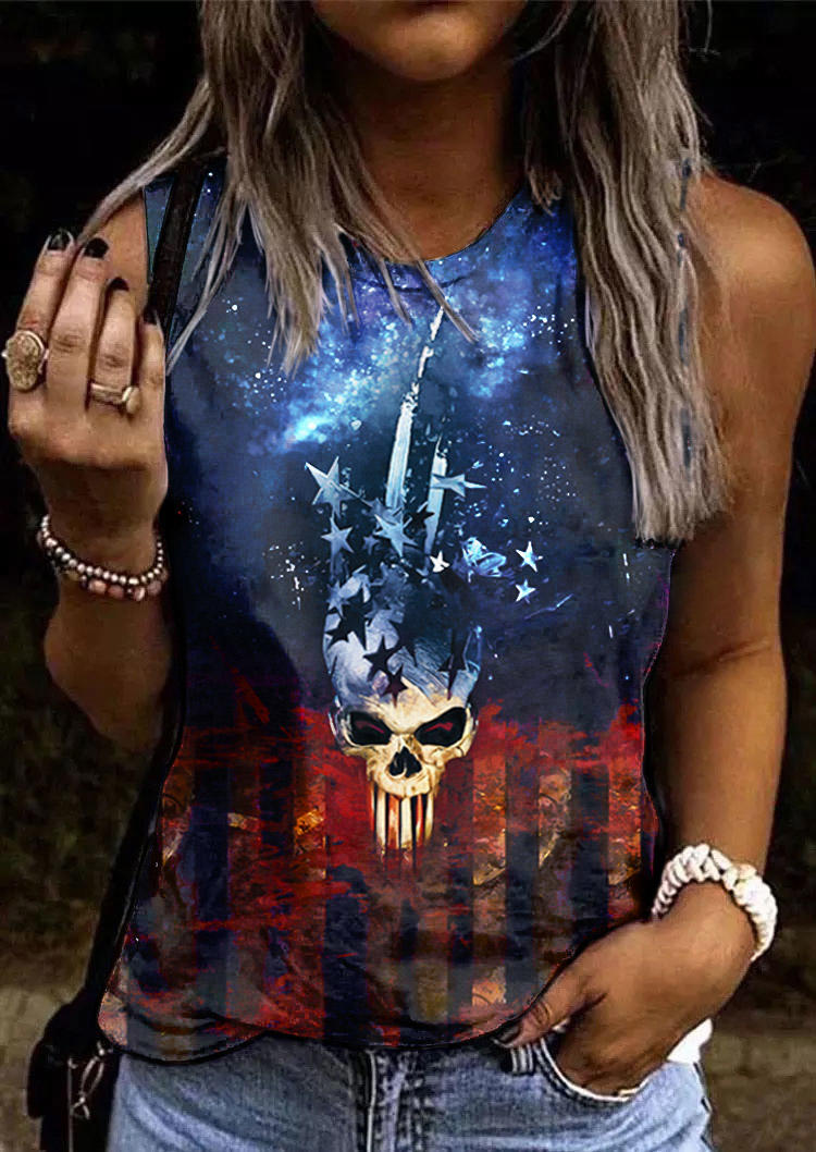 

American Flag Skull Tank, Multicolor, SCM016667