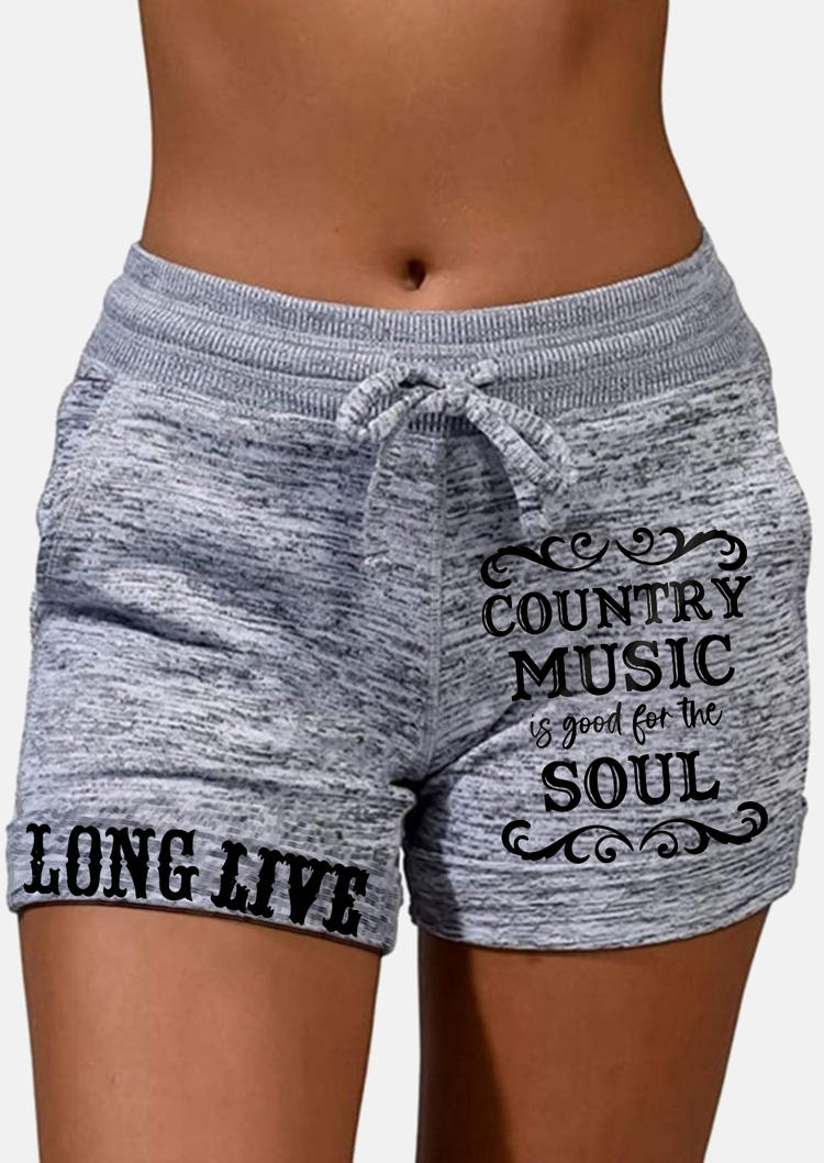 

Long Live Country Music Is Good For The Soul Pocket Drawstring Shorts - Gray, SCM016051