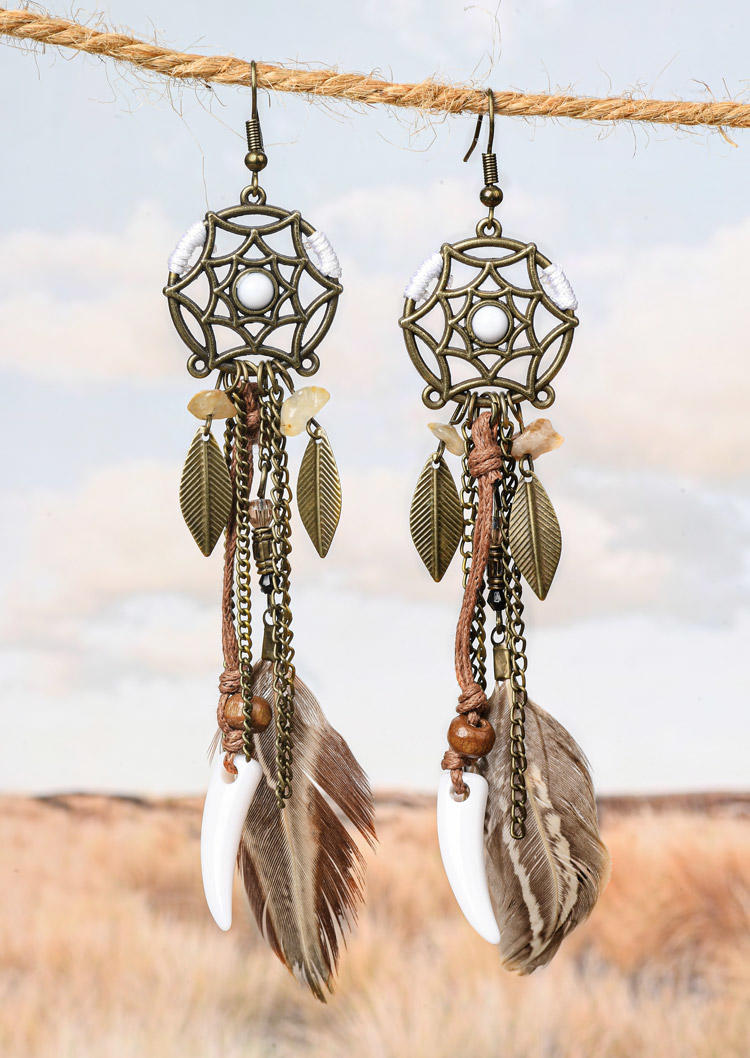 

Dreamcatcher Feather Retro Bohemian Earrings, Brown, SCM016550