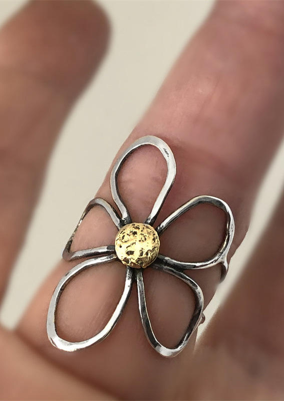 

Floral Adjustable Open Alloy Ring, Silver, SCM016740